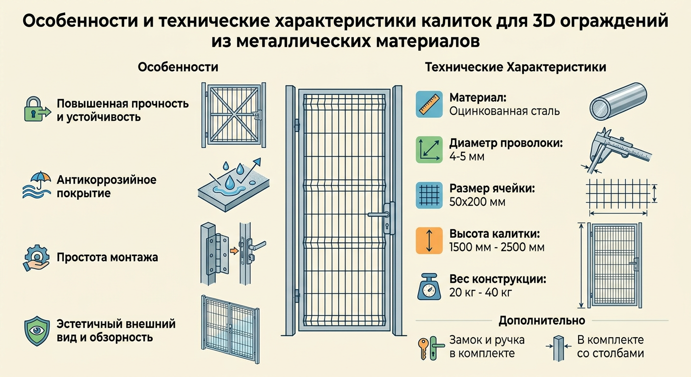 Особенности и технические характеристики калиток для 3D ограждений из металлических материалов