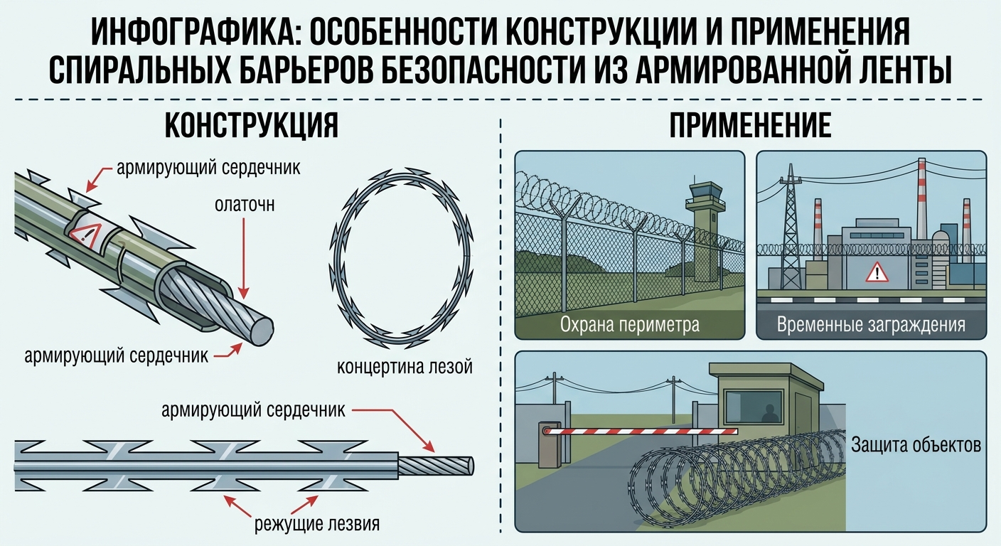 Особенности конструкции и применения спиральных барьеров безопасности из армированной колючей ленты